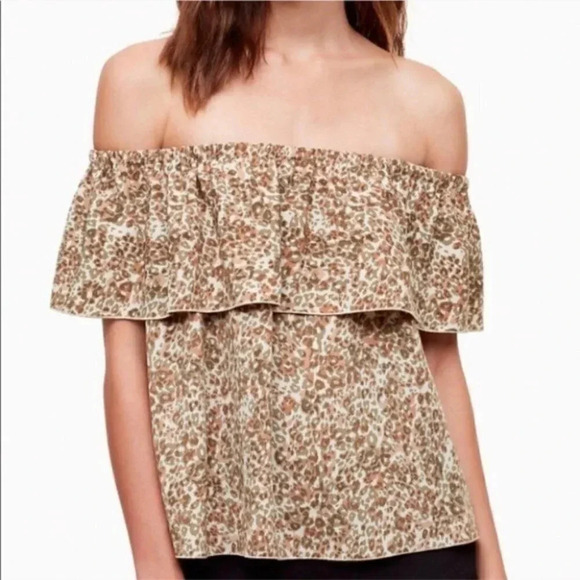 ARITZIA - Off-shoulder Brown Tan Leopard Print Promener Blouse - Picture 3 of 9